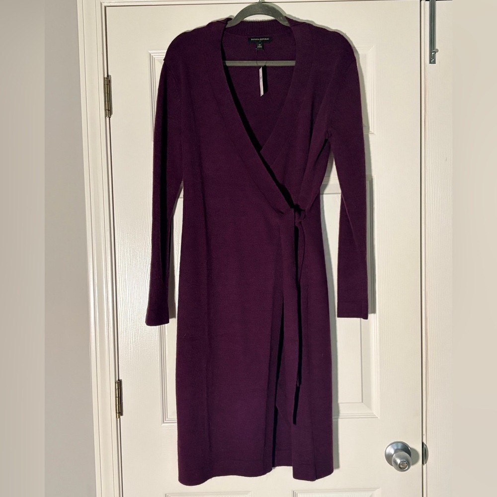 Banana Republic Deep Purple Long Sleeve Wrap Sweater Dress